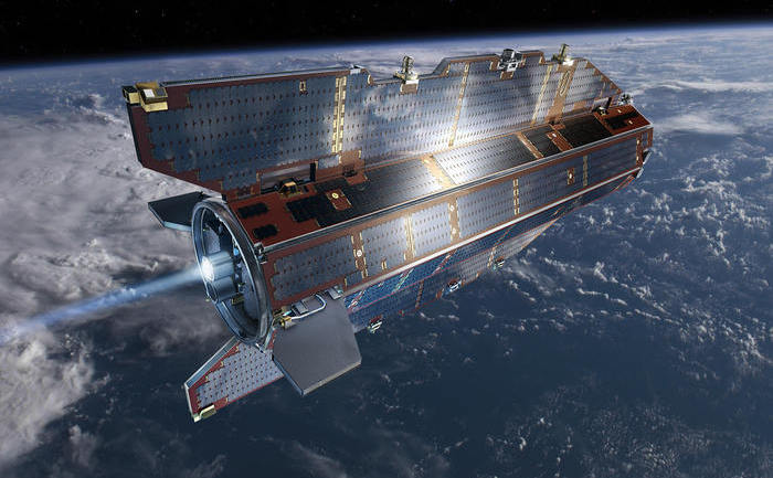 
Satelitul european Goce (Gravity Field and Steady-State Ocean Circulation Explorer), dezvoltat de către Agenţia Spaţială Europeană (ESA) pentru a analiza schimbările în câmpul gravitaţional al Pământului. (- / AFP / Getty Images)