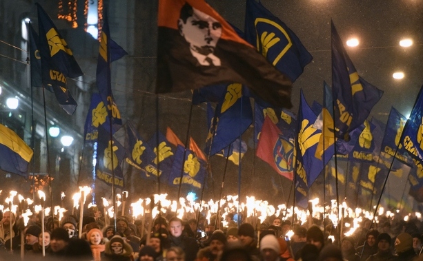 Demonstraţie care marchează 107 ani de la naşterea liderului naţionalist ucrainean Stepan Bandera - 1 ianuarie 2016